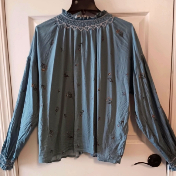 a.n.a Womens Chambray Peasant Button Front Blouse Shirt - Picture 8 of 9